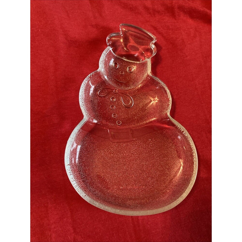 Vintage Clear Snowman Dish For Candy Winter Holiday Excellent Condition